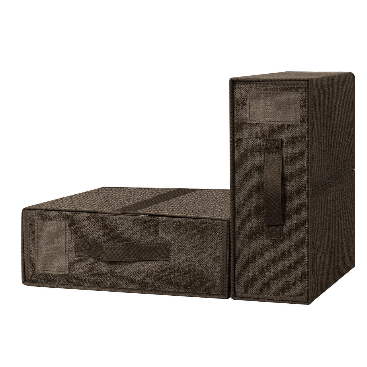 Brown Fabric Foldable Closet Organizer Boxes, 2-Size Set with Handles